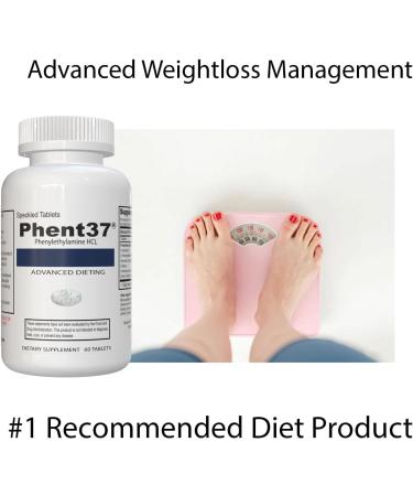 Phent37 (1 Bottle - 60 Speckled Tablets) - Advanced Phenylethylamine HCL Dietary Nutraceutical Premium Small White and Blue Tablets Boost Metabolism Weight Management for Men and Women - Buy Online on GoSupps.com