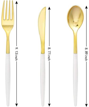 Supernal 102pcs Gold Plastic Cutlery Set with White Handle - Perfect for Wedding, Birthday Parties - Disposable Silverware Include Forks, Knives, Spoons - Buy Online on GoSupps.com