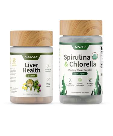 Snap Supplements Liver Health + Organic Spirulina and Chlorella Bundle 60 + 120 Vegetarian Capsules