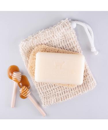 Dionis Goat Milk & Honey Ultimate Bar Soap Travel Set - Creamy Lather, Exfoliates Hands - 3 Piece Bath Kit with Soap Saver Pad and Scrubber Bag - Buy Online on GoSupps.com