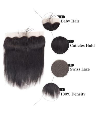Feibin 8 Inch Brazilian Silky Straight Lace Frontal Closure - Natural Black Free Part Pre-Plucked Human Hair Extension - Buy Online on GoSupps.com