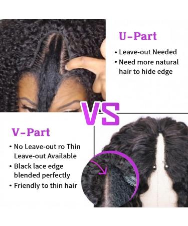 Ainmeys 16 Inch Brazilian Kinky Curly V Part Human Hair Wig for Black Women - Glueless 150% Density V Shape Lace Front Wig - Deep Curly Upgrade U Part Half Wig - Buy Online on GoSupps.com