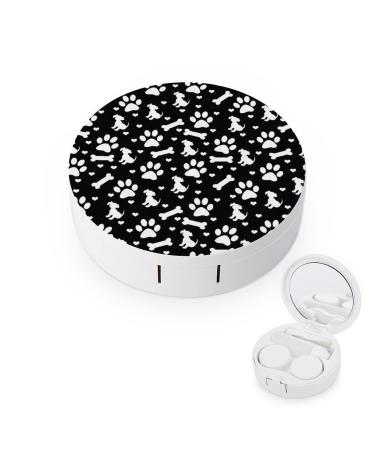 Black And White Dog Paw Prints Round Case For Contact Lens Kit Storage Box with Mirror Printed