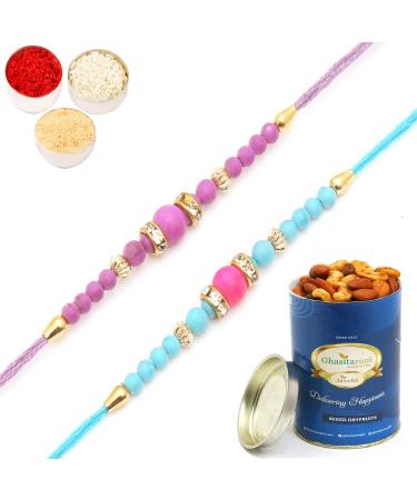 Ghasitaram Gifts Rakhi for Brother Rakhis Online - Set of 2- R022 Rakhis with 100 GMS of Dryfruits Mix Can 2 Rakhi with 100 gms of Dryfruits Mix Can