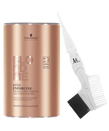 BlondMe Powder Bleach Premium Lightener 9+ Dust Free 450 grams and M Hair Designs Tint Brush/Comb (Bundle 2 items) BlondMe 450g