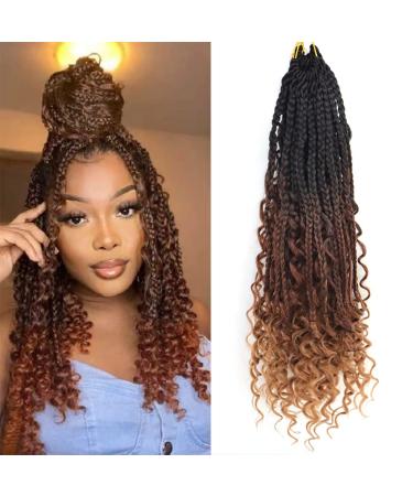 8Packs Goddess Box Braids Crochet Hair With Curly Ends 14inch Pre-looped Bohomian Crochet Box Braids Synthetic Braiding Hair Extensions (14 Inch 1B/33/30) 14 Inch(Pack of 8) 1B/33/30