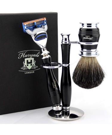 Brand new premium design luxurious wet rasier set Skartusche Razor luxury handle and pure black roof shaving brush double stand
