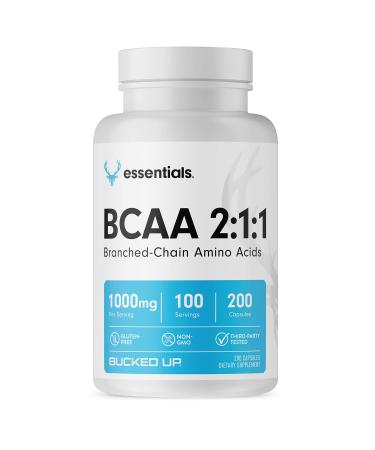 Bucked Up BCAA 2:1:1 Capsules | Branched Chain Amino Acids Supplement | 1000mg Per Serving | Gluten Free Non GMO Third Party Tested | BCAA Supplement 100 Servings (200 Capsules)