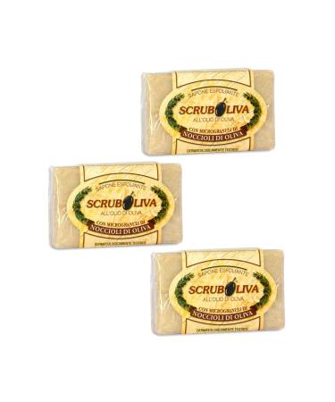 FRATELLI RISSO Exfoliating Soap Olive Scrub Olive Oil Soap Natural Soap 3 Pieces - 150g