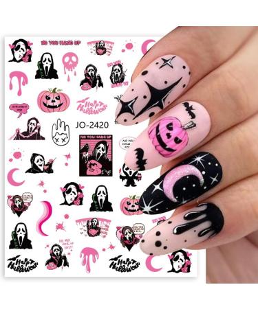 JMEOWIO 12 Sheets Halloween Nail Art Stickers Decals Self-Adhesive Skull Cute Horror Ghost Pumpkin Pink Nail Supplies Nail Art Design Decoration Accessories - Buy Online on GoSupps.com