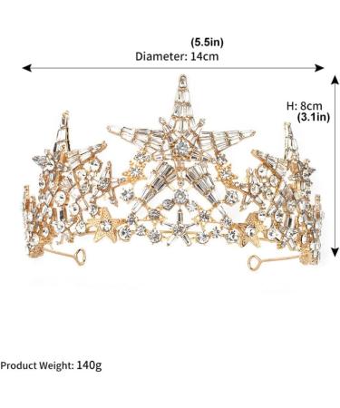 Lurrose Rhinestone Crown Tiara Headband for Brides & Girls - Golden Bridal Star Crown for Wedding Birthday Party & Prom - Buy Online on GoSupps.com