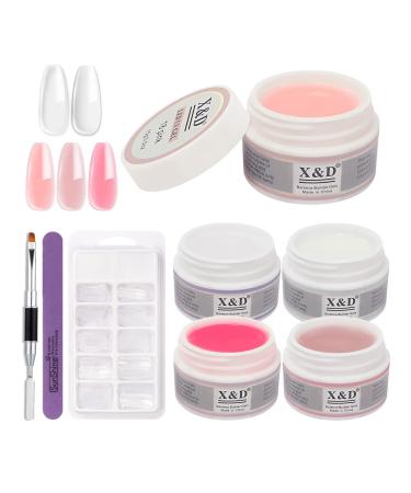 X&D Gel Nail Polish Kit Polygel Quick Dry Natural Clear 5 Colors Nail Extension with Dual Forms  Brush  File Set 8 pcs Set