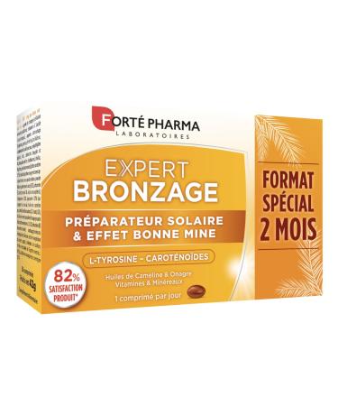 Forté Pharma Expert Bronzage - Sunbathing Dietary Supplement - Prepares, Activates, Prolongs Tan - Carotenoids, Evening Primrose Oil, Vitamins E B3 C, Trace Elements - 56 Tablets, 1/Day