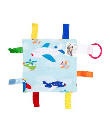 Baby Sensory Crinkle & Teething Square Lovey Toy with Closed Ribbon Tags for Increased Stimulation: 8X8 (Airplanes)