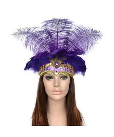 Sequin Feather Headband Elastic 1920s Headband 1920s Flapper Headpiece Vintage Flapper Headband Accessories for Women for Costume Prom Wedding Party(Purple)