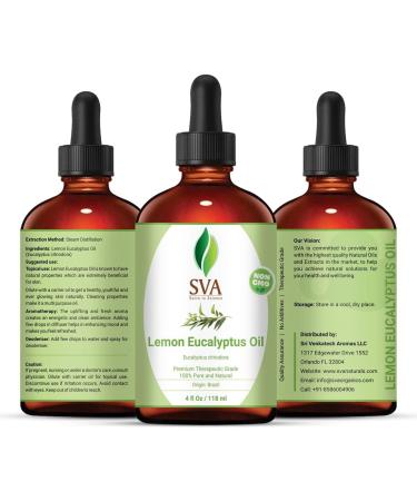 SVA Lemon Eucalyptus Essential Oil 4 Oz - 100% Pure Natural Therapeutic Grade for Radiant Skin, Healthy Hair, Soaps, Candles - Aromatherapy & Diffuser - Buy Online on GoSupps.com