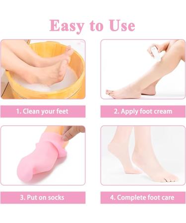 Silicone Socks 2 Pairs Pink Silicone Moisturising Socks Silicone Gel Socks for Preventing Cracked Feet for Women Foot Spa Moisturizing Feet Softens - Buy Online on GoSupps.com