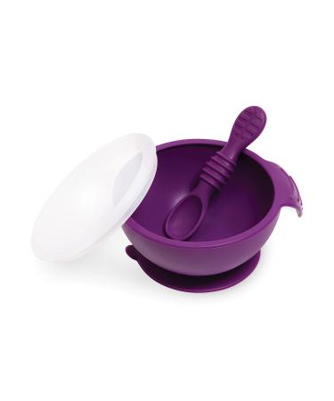 Bumkins Suction Silicone Baby Feeding Set Bowl Lid Spoon BPA-Free First Feeding Baby Led Weaning - Purple