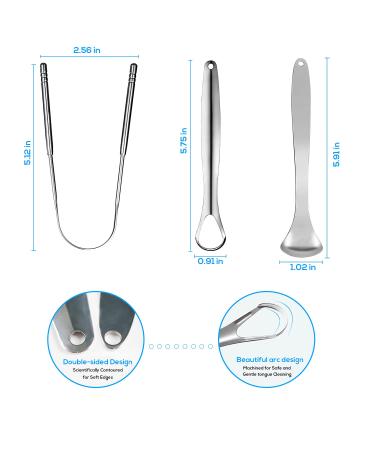 Premium 3pcs Metal Tongue Scraper Set | Stainless Steel Cleaner for Adults & Kids | Removes Bad Breath & Coating | Oral Care Tools - Buy Online on GoSupps.com