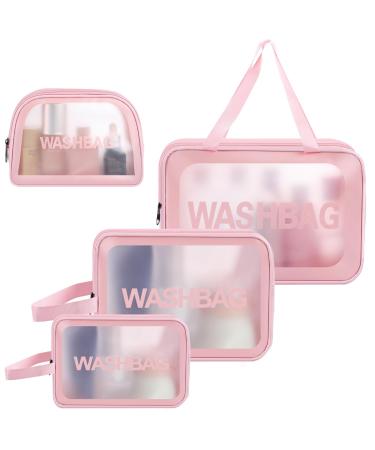 4 Pcs Clear Travel Toiletries Bag for Women Travel Toiletry Bags Clear Wash Bag for Toiletries PVC Waterproof Makeup Bag for Women and Girls (Pink)
