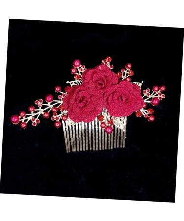 HONMEET Rose Hair Comb Rose Head Decor Hair Jewelry Comb Rose Flower Hair Comb Wedding Hair Accessories for Brides Bride Hair Side Comb Wedding Hair Comb Bride Side Comb Red Zinc Alloy - Buy Online on GoSupps.com