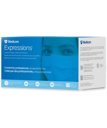 Medicom Expressions Disposable Face Masks - ASTM Level 3 Surgical Masks - 3 Layer Medical Masks - Box of 50 - Made in Canada - Blue Adult Face Masks for International Shipping - Buy Online on GoSupps.com