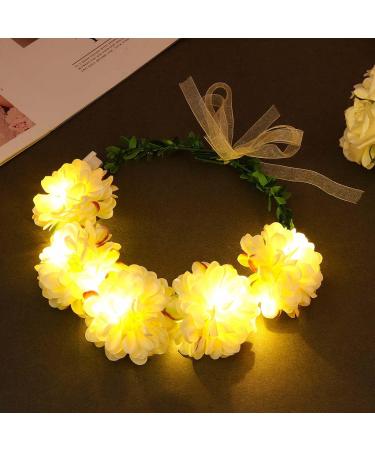 Zoestar Light Up Flower Headband Bridal Crown Headbands LED Floral Wreath Headpiece Luminous Festival Party Hair Accessories for Women and Girls (White)