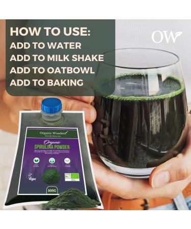 Organic Spirulina Powder 500g - Natural Protein Vegan Superfood by Organic Wonders - Buy Online on GoSupps.com