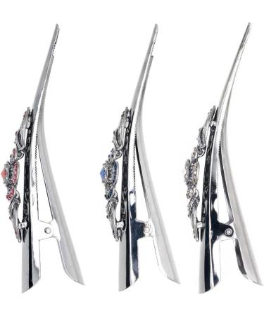 HOLLIHI Set of 3 Large Metal Alloy Alligator Sectioning Clips for Women and Girls - Pretty Strong Clamp Hair Pins Non-Slip Hair Grips Accessories for Thick Hair Silver Gray (Plum Blossom) - Buy Online on GoSupps.com