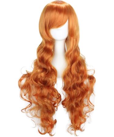 ColorfulPanda Long Orange Wavy Hair Wig - Perfect for Anime Cosplay and Halloween Parties | Synthetic Women's Wig in Ginger Color - Buy Online on GoSupps.com