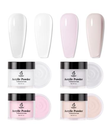 Beetles 4 Colors 1Oz Acrylic Powder-White Pink Nude Clear Acrylic Polymer Nail Powder 3D Nail Art 4 Colors Kit