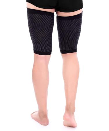 Doc Miller Thigh Compression Sleeve - 1 Pair, Quad & Thigh Wrap for Men and Women - Enhanced Blood Circulation, Muscle Recovery, Upper Thigh Support - Anti-Slip Silicone Band - Black, X-Large - Buy Online on GoSupps.com