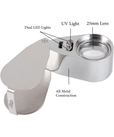 Delixike 40X Full Metal Illuminated Jewelry Loop Magnifier with LED Light - Silver | Pocket Folding Magnifying Glass for Jewelers and Currency Detection - Buy Online on GoSupps.com