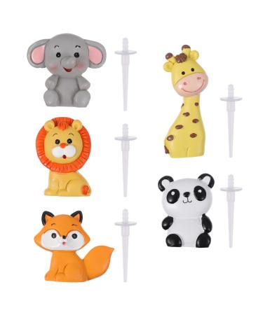 TOYANDONA 5Pcs Jungle Animal Cake Toppers, Zoo Animal Cake Toppers Jungle Animals Cake Decorations for Baby Showers Birthday Party
