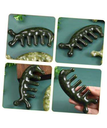 Jade Scalp Massager & Acupuncture Comb | Wood Gua Sha Tool for Head Massage | 3D Tablets 11.50x4.50cm Green - Shop Internationally - Buy Online on GoSupps.com