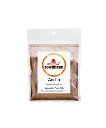 Dried Ancho Chili Powder 200gr by Sombrero. Low Heat and high Flavour Great for Tortilla Soup Tamales Fajitas and Beef Chili! (Chili con Carne) ANCHO-200gr