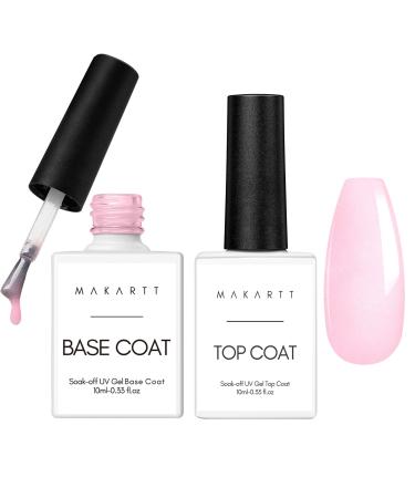 Makartt 2 in 1 Pink Color Gel Base Coat and No Wipe Top Coat Kit, 10ml Soak off UV LED Gel Nail Polish Base and Top Coat Long Lasting Shiny Clear Nail Varnish Set (Nail Lamp Needed ) 3.Pink Base and Top Coat Kit