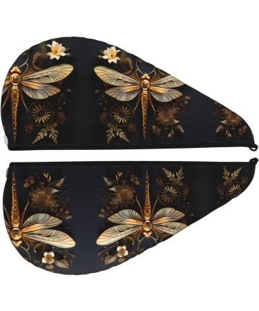 Gold Dragonfly Dry Hair Cap - Super Absorbent Elastic Wrap for Women | Quick Drying for Long & Thick Hair - Buy Online on GoSupps.com