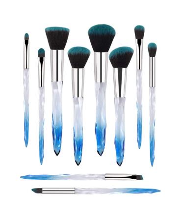 Professional Makeup Brush, Acrylic Diamond Handle Make Up Brushes Series for Full Face Foudation Blush Eyeshadow Concealers Powder Transparent Beauty Tools 5-Light Blue