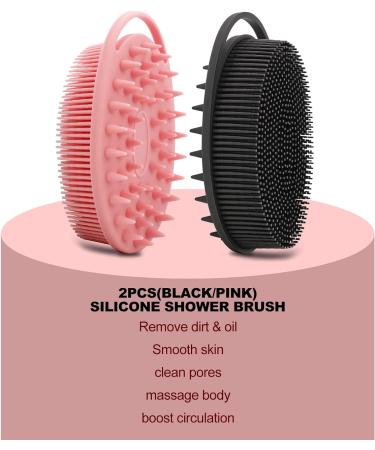 2 Pack Silicone Body Scrubber Loofah & Scalp Massager - Black & Pink | Gentle Shower Brush for Kids, Women, Men | Double-Sided for All Skin Types - Buy Online on GoSupps.com