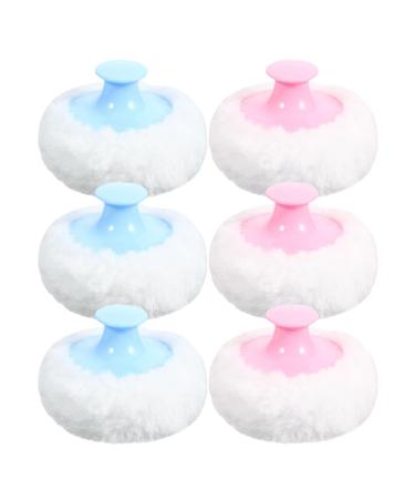 SUPVOX Lot de 6 Houppettes pour Poudre B b Douces et Rondes Poign e Applicateur de Poudre Visage et Corps Texture Peluche Couleurs Bleu Ciel et Rose pour Change et Voyages