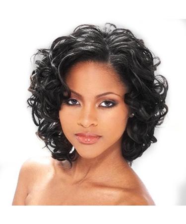 Short Curly Wigs for Black Women Side Part Short Black Hair Wigs Natural Looking Synthetic Fiber Wig Afro Big Curly Wigs