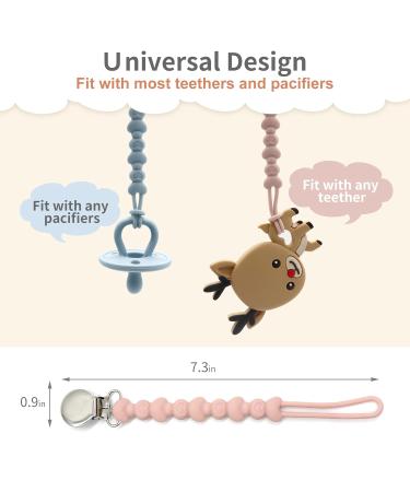 PAPACHOO Pacifier Clip 2 Pack - BPA Free Silicone Beads - Teething Relief for Baby Boys and Girls - Soothie Binky Clips in Dusty Blue and Light Pink - Buy Online on GoSupps.com