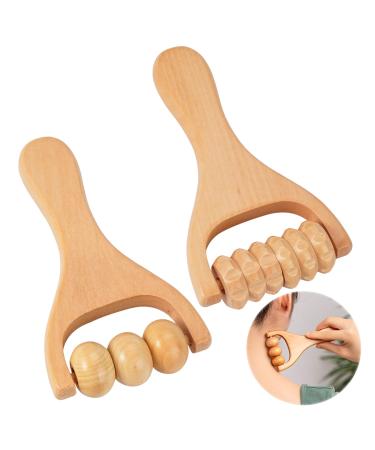 2 pieces of massage roller wood massage scooter with handle massage roller set wooden massage roller massage wood fascia roll wooden massage device for relaxing back leg hands full body muscles