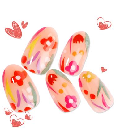 Medium Press On Nails  BettyCora SPRING SUMMER NAILS Press Nails 24 Fake Nails with Nail Glue Stick on Nails for Women Acrylic nails Press On Manicure Kit (Innocent Flower Park) A17- Innocent Flower Park - Buy Online on GoSupps.com