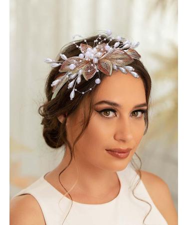 IYOU Bridal Wedding Headband Gold Flower Hair Bands Copper Wire Pearl Headpiece Bridesmaid Bride Hair Accessories for Women - Buy Online on GoSupps.com