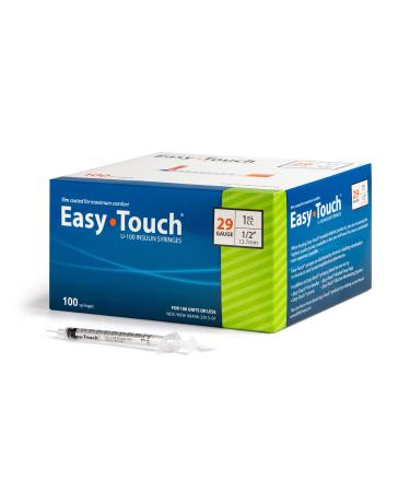 EasyTouch U-100 Insulin Syringe with Needle, 29G 1cc 1/2-Inch (12.7mm), Box of 100 29G 1cc 1/2" (12.7mm)