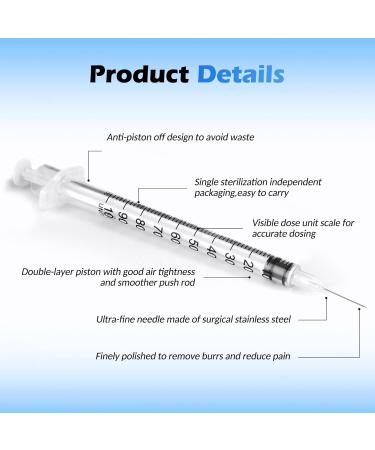 1ml 29 Gauge Syringes 1cc 1/2 Inch 13mm Lab Disposable Syringe for Refilling or Dispensing, Pack of 100 - Buy Online on GoSupps.com