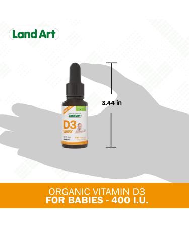 Land Art Certified Organic Vitamin D3 Drops for Baby 400 IU per Drop Development and Maintenance of Bones and Teeth 490 Servings - 0.45 Fl Oz - Buy Online on GoSupps.com