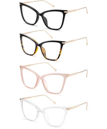 Cute Oversized Cat Eye Blue Light Blocking Reading Glasses - 4 Pack Fashion Eyeglass Frames (Black Leopard Pink Clear) - 1.5x - Buy Online on GoSupps.com